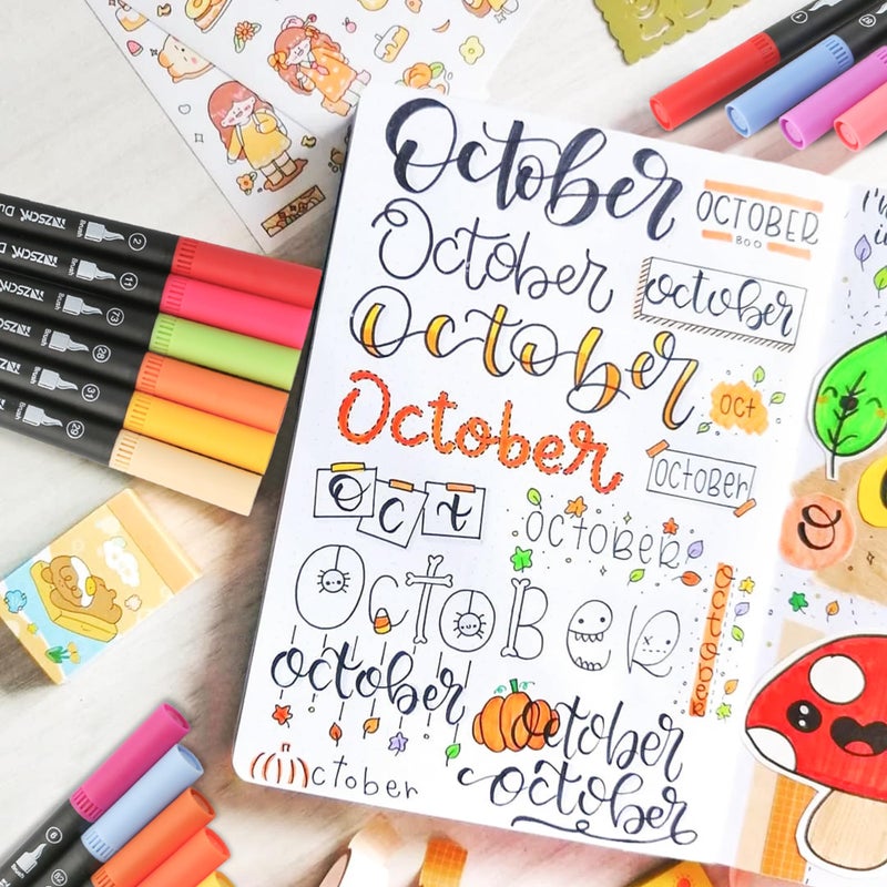 ZSCM QUALITY DECIDES THE FUTURE ZSCM 32 Colors Duo Tip Brush Markers Art Pen Set, Artist Fine and Brush Tip Colored Pens, for Adult Coloring Books Christmas Cards Drawing, Note taking Lettering Calligraphy Journaling - Image 3